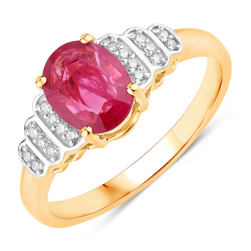 Ruby-1.52 Carat Genuine Ruby and White Diamond 14K Yellow Gold Ring