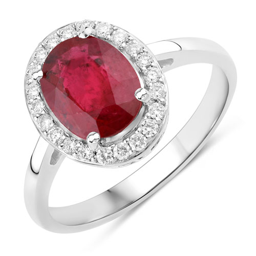 Ruby-2.52 Carat Genuine Ruby and White Diamond 14K White Gold Ring