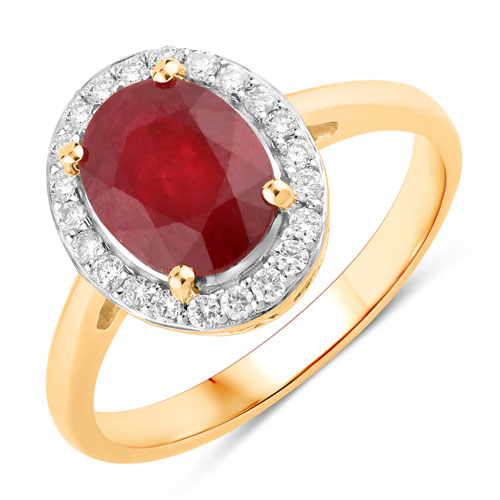 Ruby-2.52 Carat Genuine Ruby and White Diamond 14K Yellow Gold Ring