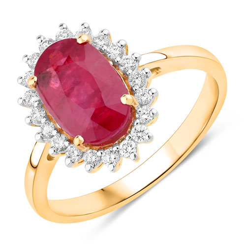 Ruby-3.07 Carat Genuine Ruby and White Diamond 14K Yellow Gold Ring