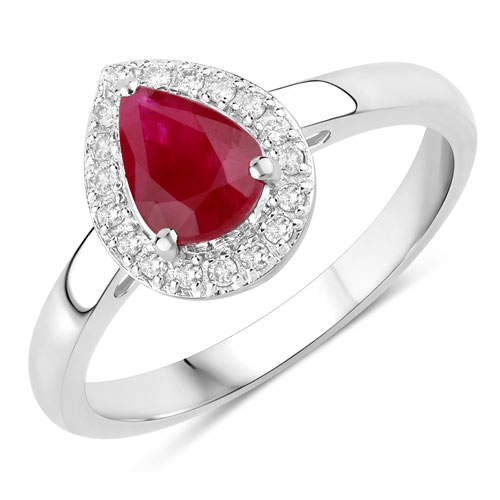 Ruby-1.02 Carat Genuine Ruby and White Diamond 14K White Gold Ring