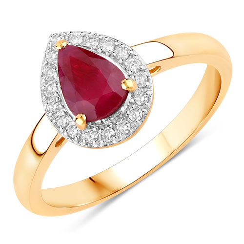 Ruby-1.02 Carat Genuine Ruby and White Diamond 14K Yellow Gold Ring