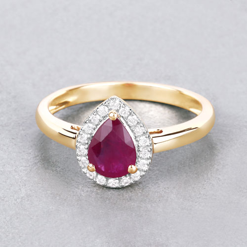 1.02 Carat Genuine Ruby and White Diamond 14K Yellow Gold Ring