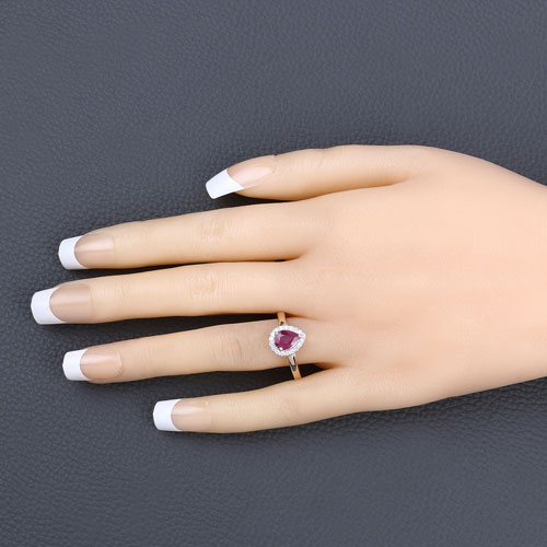 1.02 Carat Genuine Ruby and White Diamond 14K Yellow Gold Ring