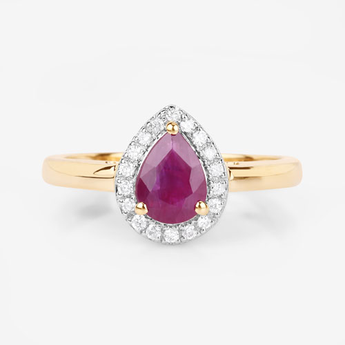 1.02 Carat Genuine Ruby and White Diamond 14K Yellow Gold Ring