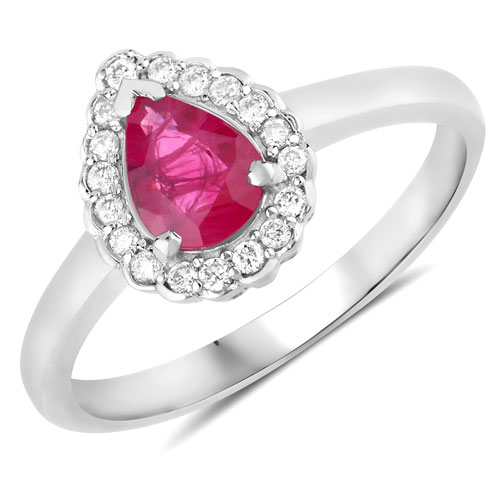 Ruby-0.94 Carat Genuine Ruby and White Diamond 14K White Gold Ring