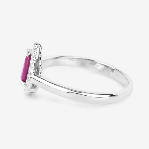 0.94 Carat Genuine Ruby and White Diamond 14K White Gold Ring