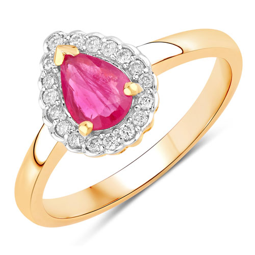 Ruby-0.94 Carat Genuine Ruby and White Diamond 14K Yellow Gold Ring