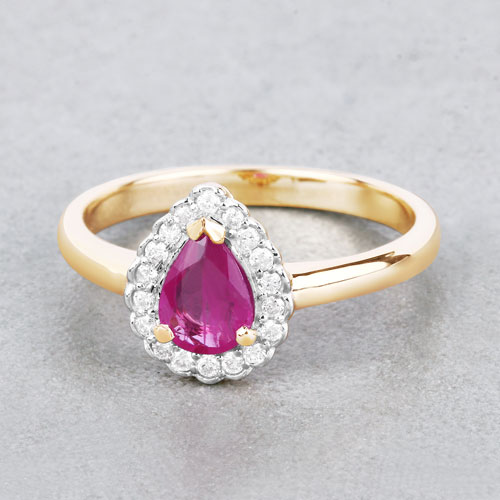 0.94 Carat Genuine Ruby and White Diamond 14K Yellow Gold Ring
