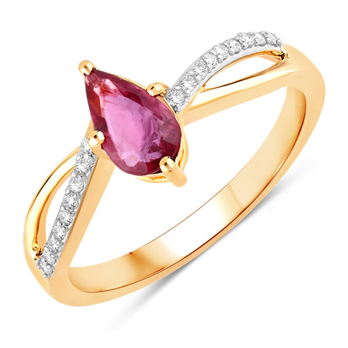 Ruby-0.52 Carat Genuine Ruby and White Diamond 14K Yellow Gold Ring