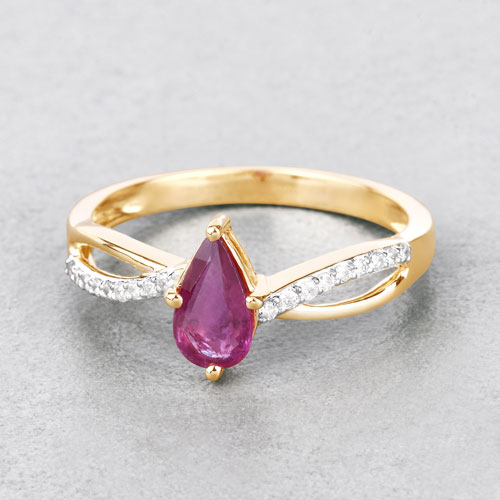 0.52 Carat Genuine Ruby and White Diamond 14K Yellow Gold Ring
