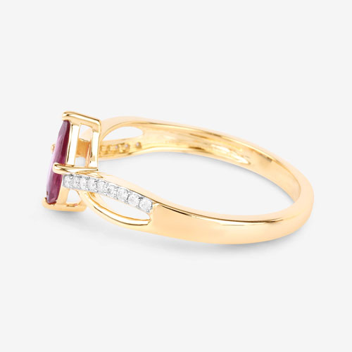 0.52 Carat Genuine Ruby and White Diamond 14K Yellow Gold Ring
