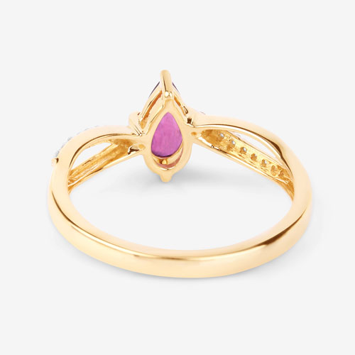 0.52 Carat Genuine Ruby and White Diamond 14K Yellow Gold Ring