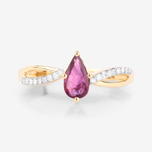 0.52 Carat Genuine Ruby and White Diamond 14K Yellow Gold Ring