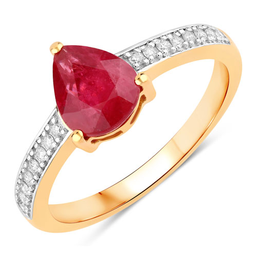 Ruby-1.56 Carat Genuine Ruby and White Diamond 14K Yellow Gold Ring