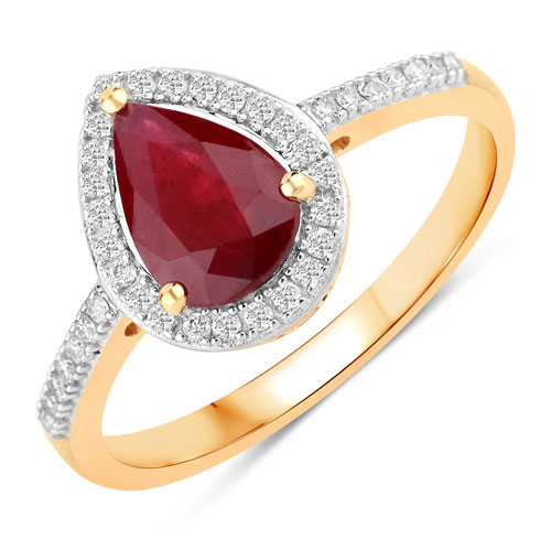 Ruby-1.25 Carat Genuine Ruby and White Diamond 14K Yellow Gold Ring