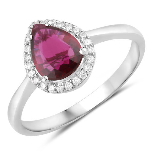 Ruby-1.30 Carat Genuine Ruby and White Diamond 14K White Gold Ring