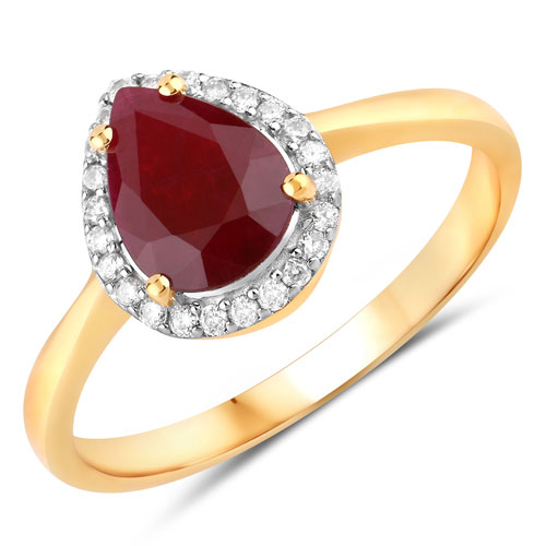 Ruby-1.30 Carat Genuine Ruby and White Diamond 14K Yellow Gold Ring