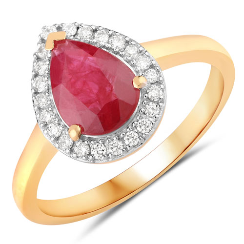 Ruby-1.38 Carat Genuine Ruby and White Diamond 14K Yellow Gold Ring