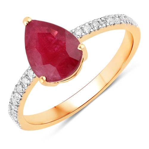 Ruby-1.68 Carat Genuine Ruby and White Diamond 14K Yellow Gold Ring