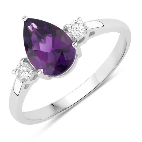 Amethyst-1.27 Carat Genuine Amethyst and Lab Grown Diamond .925 Sterling Silver Ring