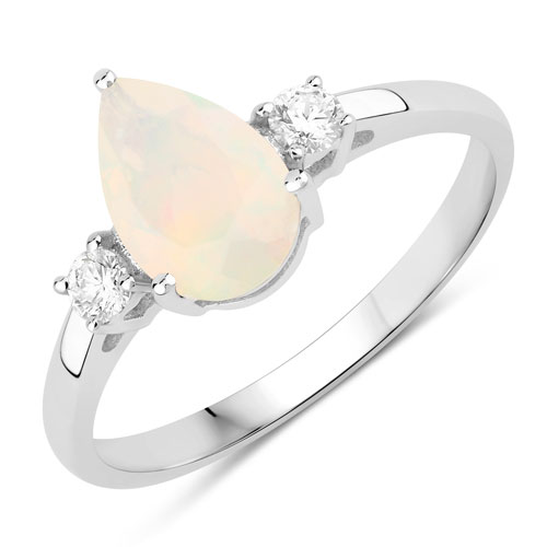 Opal-1.02 Carat Genuine Ethiopian Opal and Lab Grown Diamond .925 Sterling Silver Ring