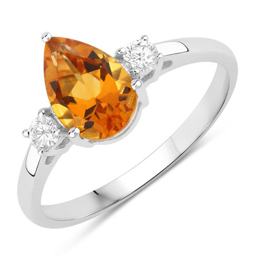 Citrine-1.17 Carat Genuine Madeira Citrine and Lab Grown Diamond .925 Sterling Silver Ring