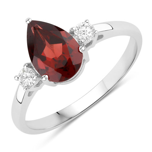 Garnet-1.42 Carat Genuine Mozambique Garnet and Lab Grown Diamond .925 Sterling Silver Ring