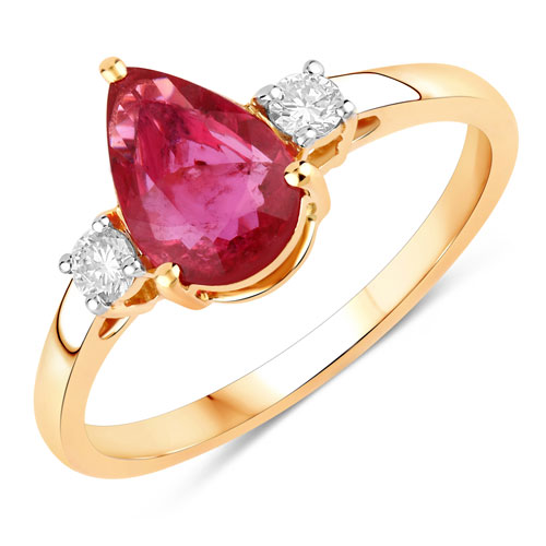 Ruby-1.08 Carat Genuine Ruby and White Diamond 14K Yellow Gold Ring