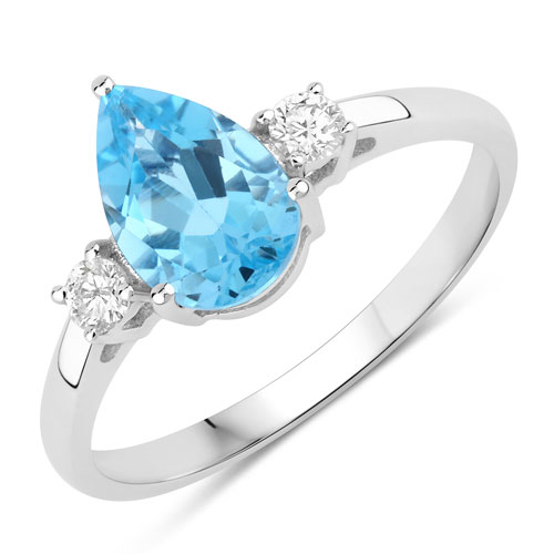 Rings-1.42 Carat Genuine Swiss Blue Topaz and Lab Grown Diamond .925 Sterling Silver Ring