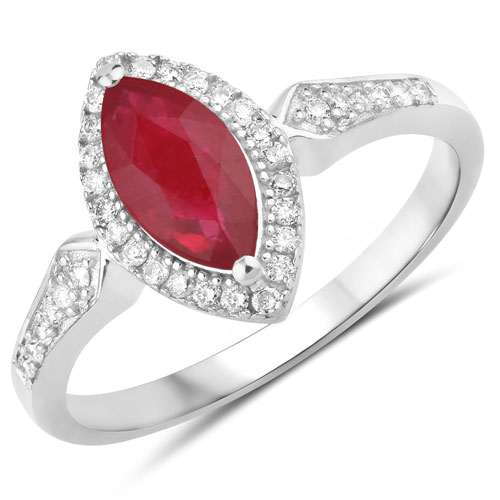 Ruby-0.96 Carat Genuine Ruby and White Diamond 14K White Gold Ring