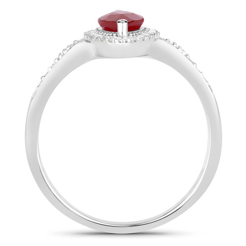 0.96 Carat Genuine Ruby and White Diamond 14K White Gold Ring