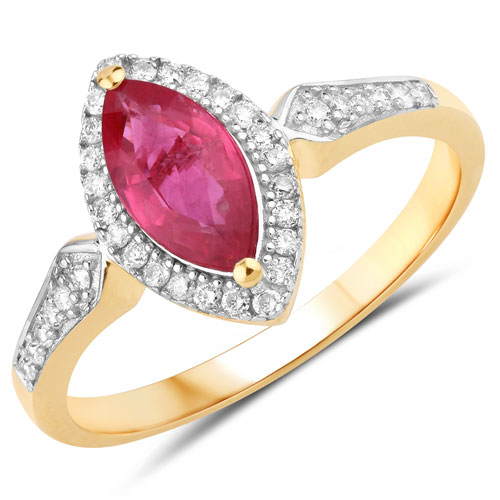 Ruby-0.96 Carat Genuine Ruby and White Diamond 14K Yellow Gold Ring