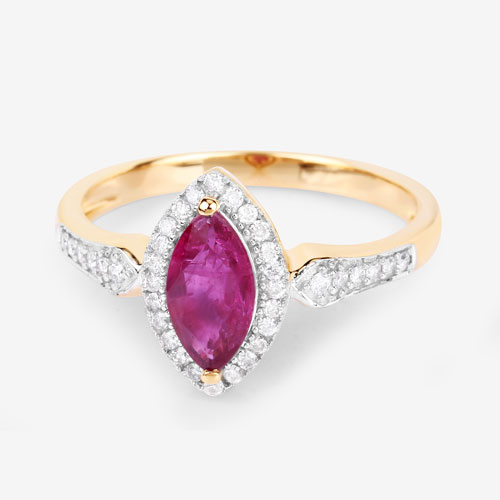 0.96 Carat Genuine Ruby and White Diamond 14K Yellow Gold Ring
