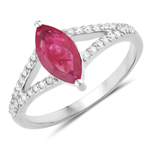 Ruby-1.58 Carat Genuine Ruby and White Diamond 14K White Gold Ring