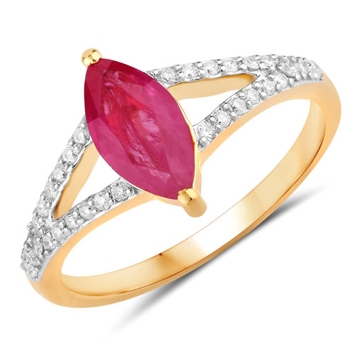 Ruby-1.58 Carat Genuine Ruby and White Diamond 14K Yellow Gold Ring