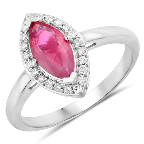 Ruby-1.57 Carat Genuine Ruby and White Diamond 14K White Gold Ring