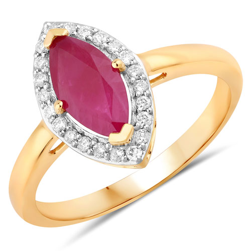 Ruby-1.57 Carat Genuine Ruby and White Diamond 14K Yellow Gold Ring