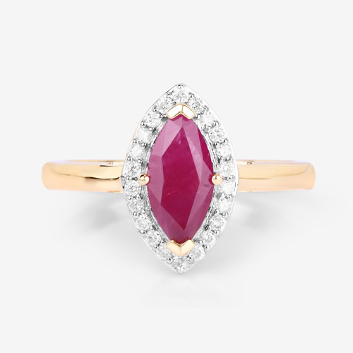 1.57 Carat Genuine Ruby and White Diamond 14K Yellow Gold Ring