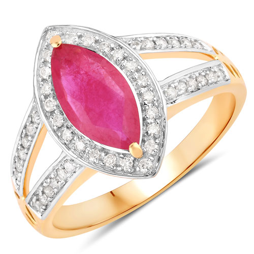 Ruby-1.06 Carat Genuine Ruby and White Diamond 14K Yellow Gold Ring