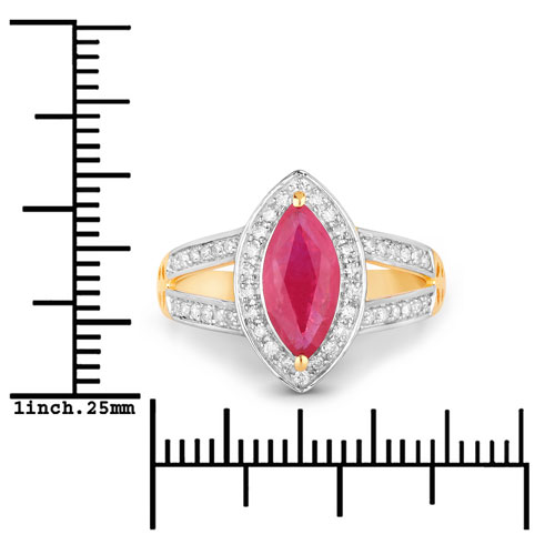 1.06 Carat Genuine Ruby and White Diamond 14K Yellow Gold Ring