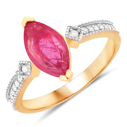 Ruby-1.01 Carat Genuine Ruby and White Diamond 14K Yellow Gold Ring