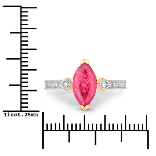 1.01 Carat Genuine Ruby and White Diamond 14K Yellow Gold Ring