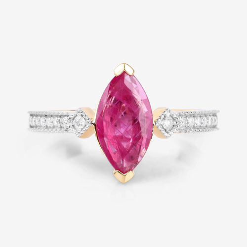1.01 Carat Genuine Ruby and White Diamond 14K Yellow Gold Ring