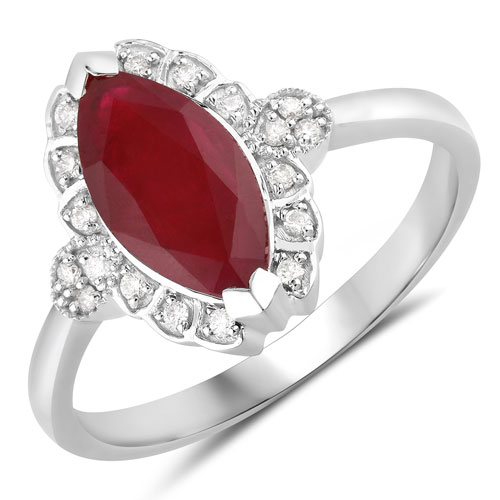 Ruby-1.54 Carat Genuine Ruby and White Diamond 14K White Gold Ring