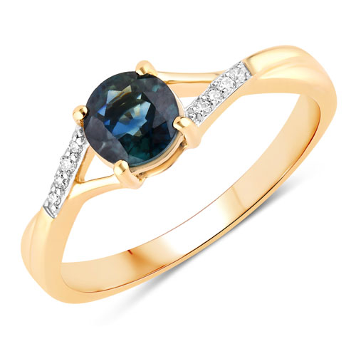 Sapphire-0.88 Carat Genuine Blue Sapphire and White Diamond 14K Yellow Gold Ring