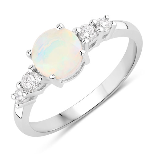 Opal-0.79 Carat Genuine Ethiopian Opal and Lab Grown Diamond .925 Sterling Silver Ring