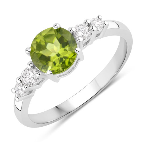 Peridot-1.29 Carat Genuine Peridot and Lab Grown Diamond .925 Sterling Silver Ring