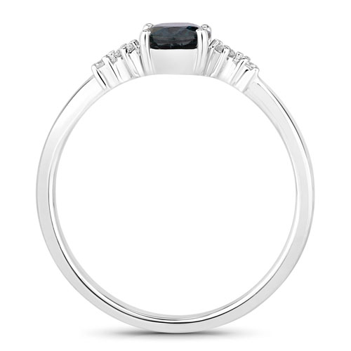 0.84 Carat Genuine Blue Sapphire and White Diamond 14K White Gold Ring