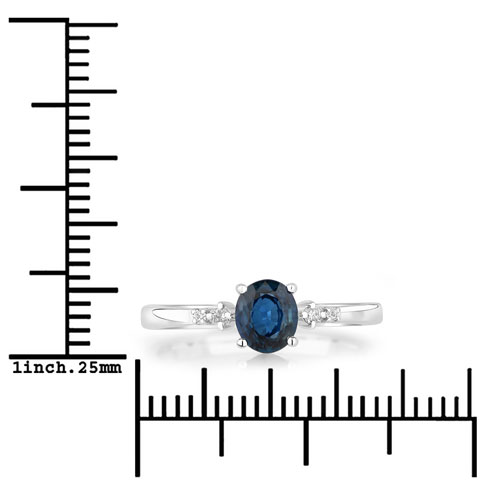 0.84 Carat Genuine Blue Sapphire and White Diamond 14K White Gold Ring